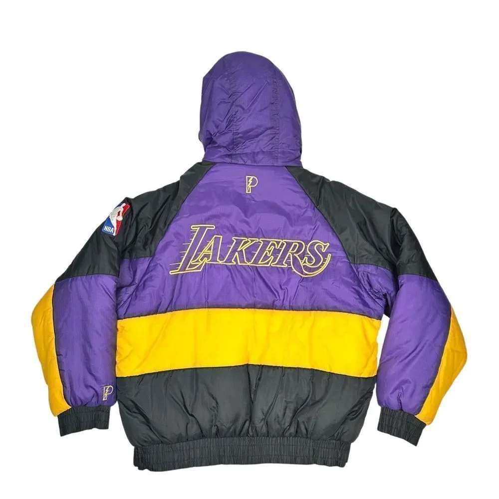 Rare Vintage PRO PLAYER Los Angeles Lakers Color Block Puffer Jacket 90s Large